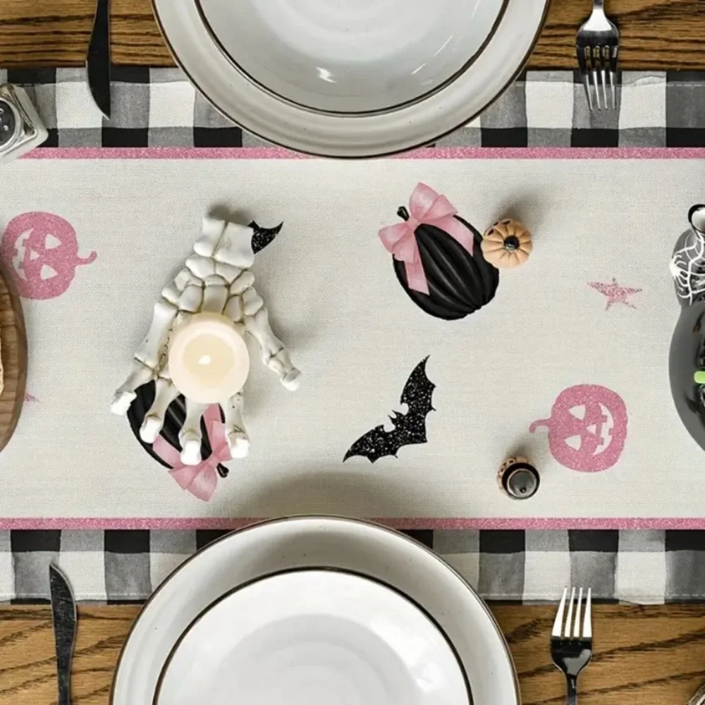 (New in package)Halloween Table Runner with Pink Pumpkins
